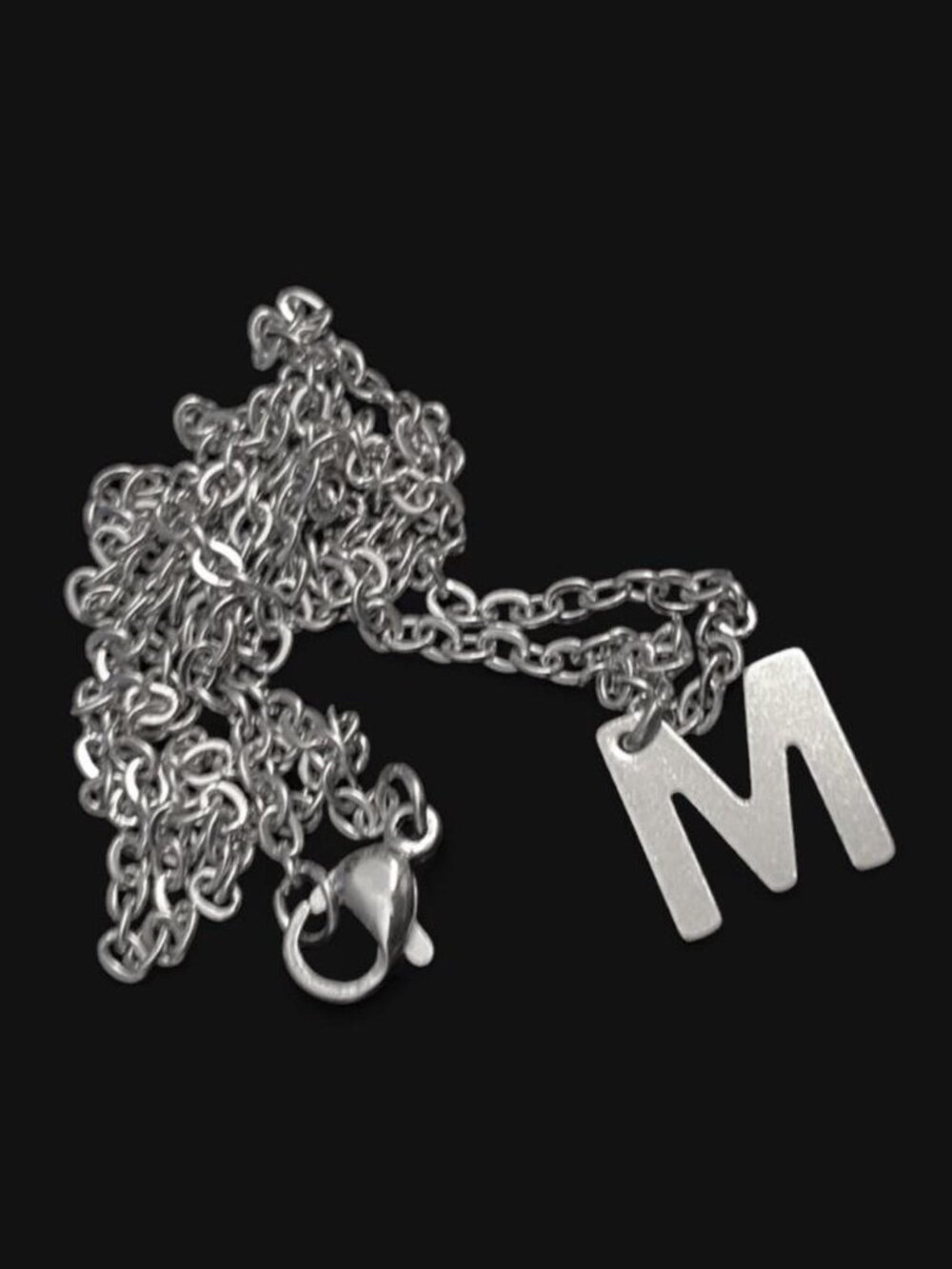 brand new handmade 100% waterproof stainless steel M initial necklace silver